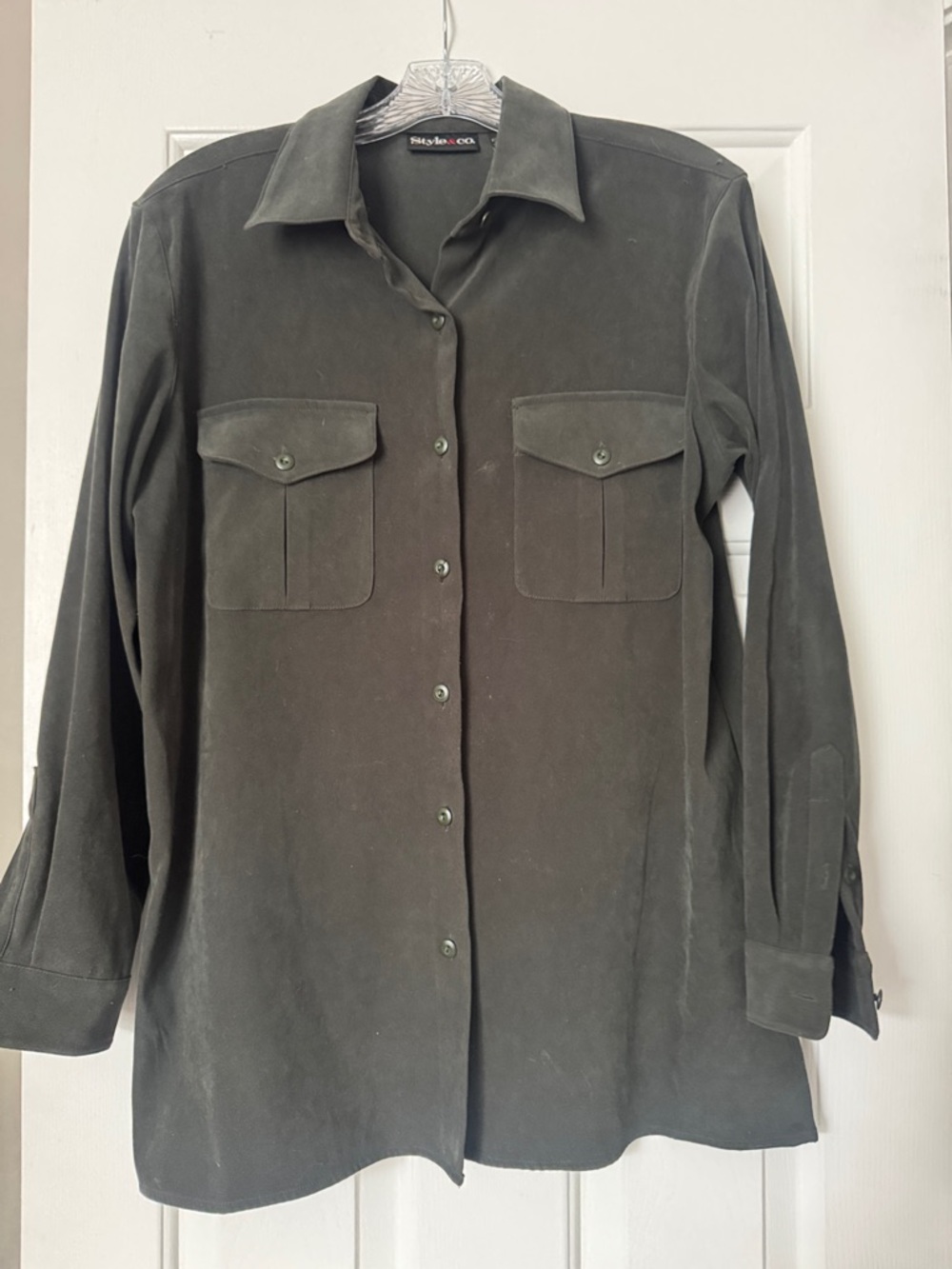Style & Co. Olive Green Button-Front Utility Shirt